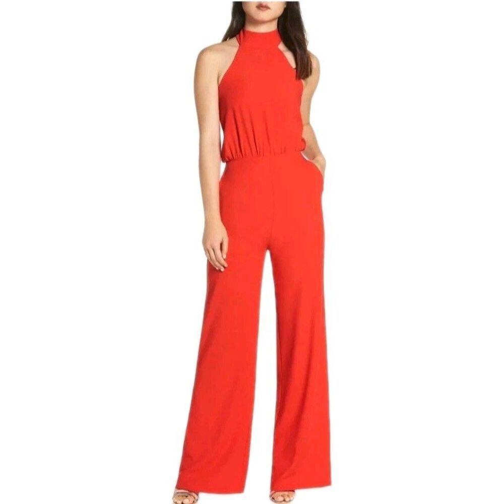 Lulus Red Halter Wide Leg Jumpsuit Women's Size Small  Parties Resort Wear